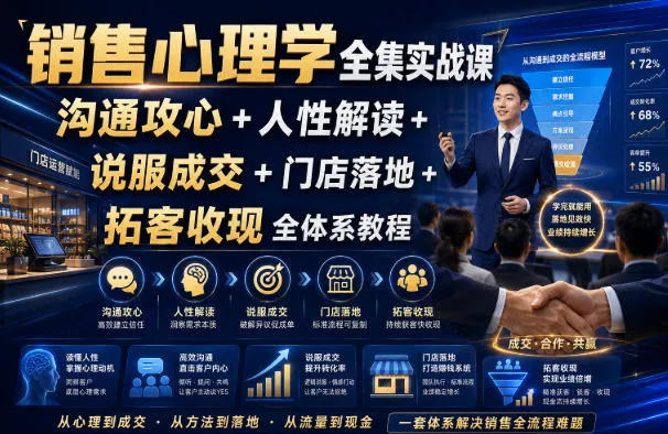 销售心理学全集实战课｜沟通攻心+人性解读+说服成交+门店落地+拓客收现全体系教程-资源之家