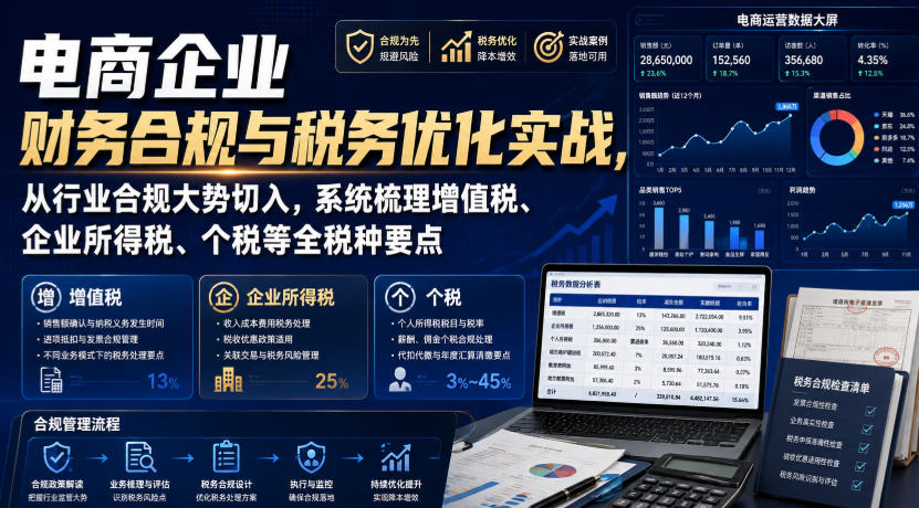 电商企业财务合规与税务优化实战，从行业合规大势切入，系统梳理增值税、企业所得税、个税等全税种要点-资源之家