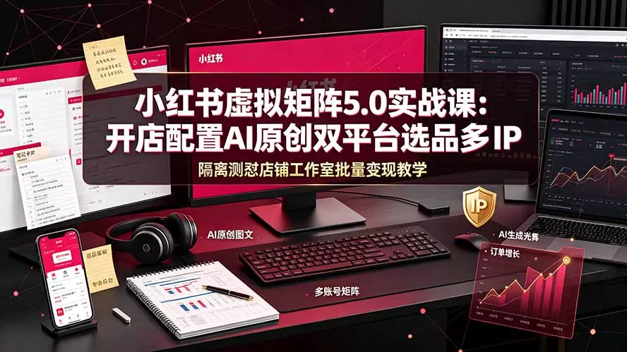小红书虚拟矩阵5.0实战课：开店配置｜AI原创｜双平台选品｜多IP隔离｜测怼店铺工作室批量变现实操教学-资源之家