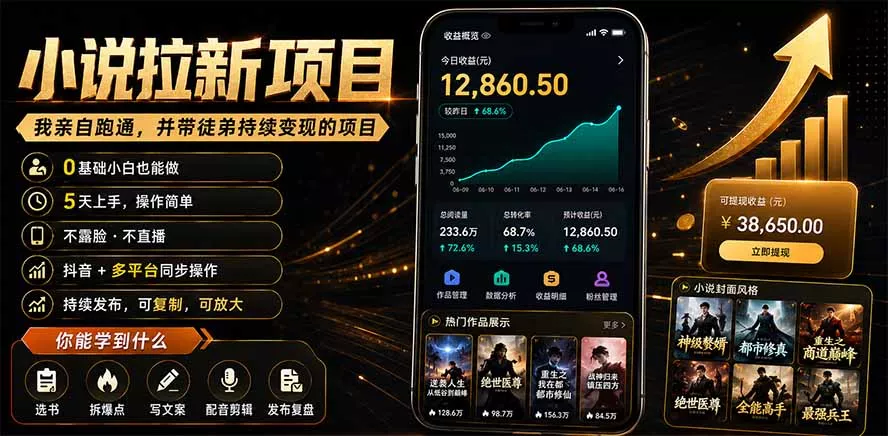 抖音及多平台小说拉新项目:我亲自跑通并持续带徒弟实操|0基础小白5天上手快速变现-资源之家
