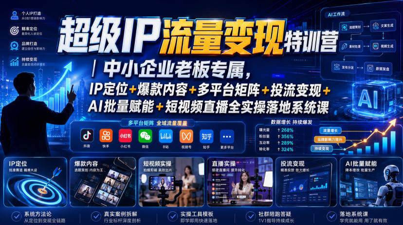 超级IP流量变现特训营｜中小企业老板专属，IP定位+爆款内容+多平台矩阵+投流变现+AI批量赋能+短视频直播全实操落地系统课-资源之家