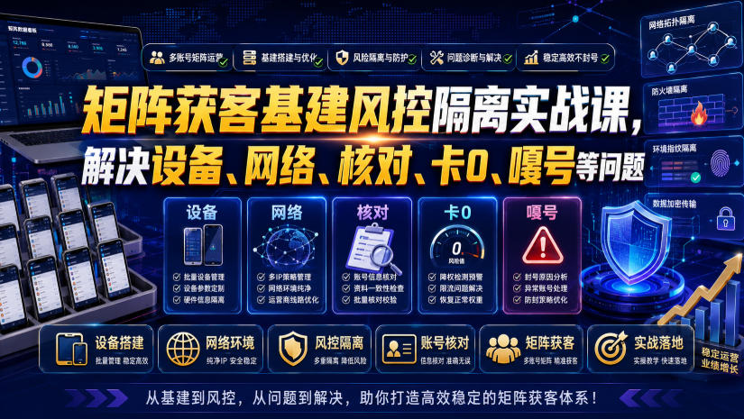 矩阵获客基建风控隔离实战课,解决设备、网络、核对、卡0、嘎号等问题-资源之家
