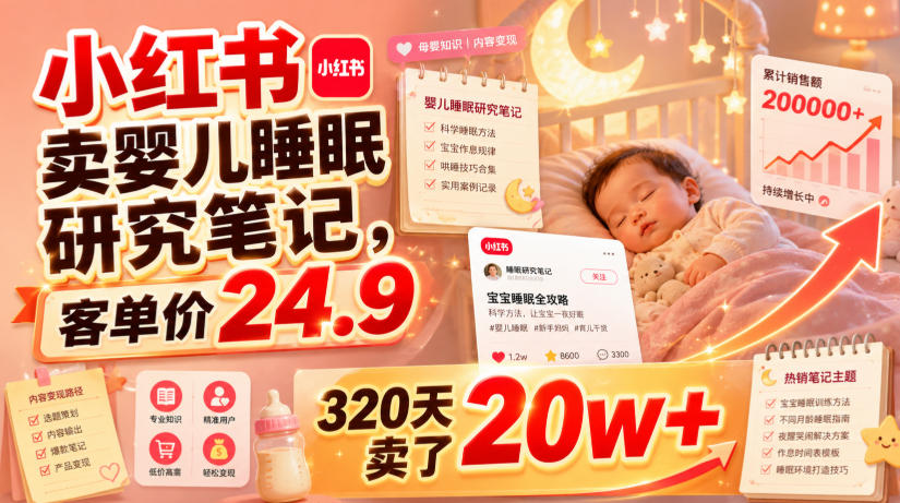 小红书卖婴儿睡眠研究笔记，客单价24.9，320天卖了20w+-资源之家