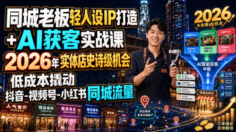 同城老板轻人设IP打造+AI获客实战课,2026年实体店史诗级机会,低成本撬动抖音-视频号-小红书同城流量-资源之家