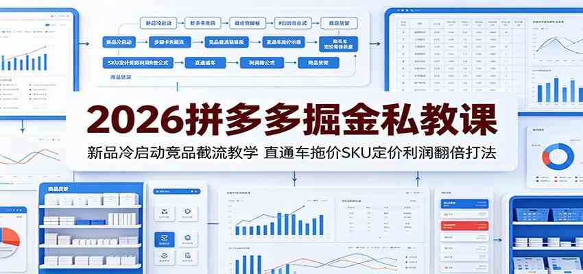 2026拼多多掘金私教课：新品冷启动竞品截流教学，直通车拖价SKU定价利润翻倍打法-资源之家