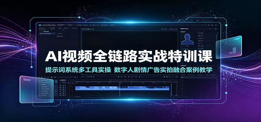 AI视频全链路实战特训课：提示词系统多工具实操，数字人剧情广告实拍融合案例教学-资源之家