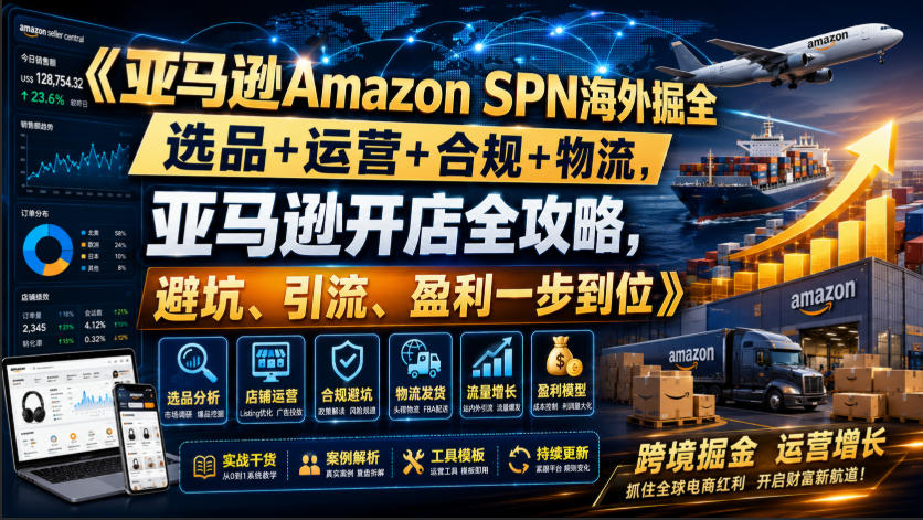 亚马逊Amazon SPN海外掘全,选品+运营+合规+物流,亚马逊开店全攻略,避坑、引流、盈利一步到位-资源之家