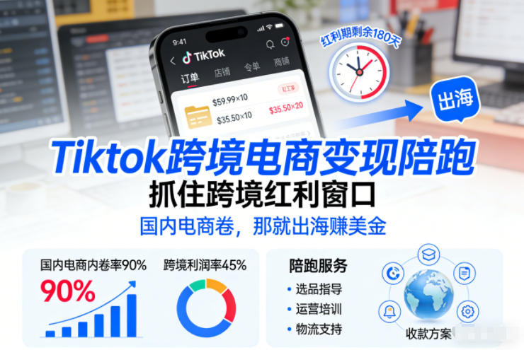 Tiktok跨境电商变现陪跑，抓住跨境红利窗口，国内电商卷，那就出海賺美金-资源之家