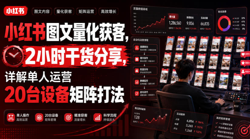小红书图文量化获客，2小时干货分享，详解单人运营20台设备矩阵打法-资源之家