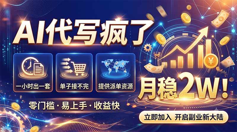 （19788期）2026捡钱副业：AI写稿一单5张，免费派单群，0门槛直接干-资源之家