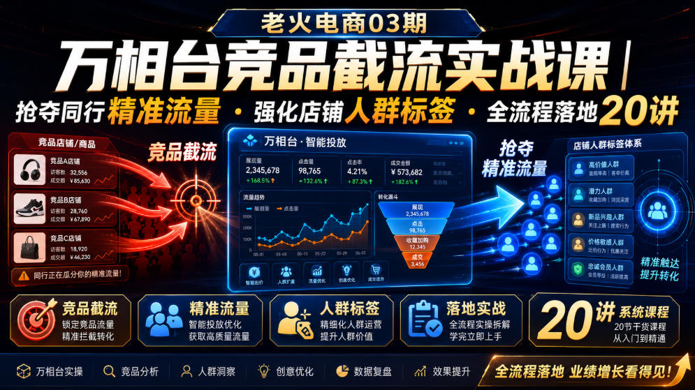 老火电商03期・万相台竞品截流实战课|抢夺同行精准流量・强化店铺人群标签・全流程落地20讲-资源之家