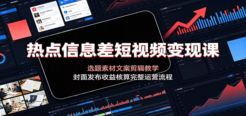 热点信息差短视频变现课:选题素材文案剪辑教学,封面发布收益核算完整运营流程-资源之家