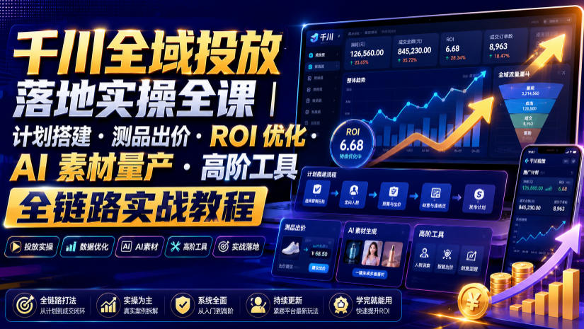 千川全域投放落地实操全课|计划搭建・测品出价・ROI优化・AI素材量产・高阶工具全链路实战教程-资源之家