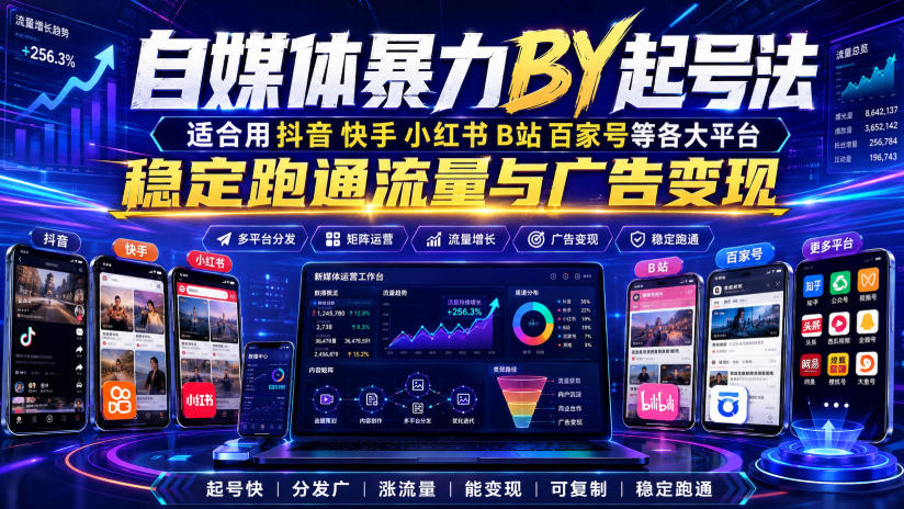 自媒体暴力搬运起号法，适合用抖音快手小红书B站百家号等各大平台，稳定跑通流量与广告变现-资源之家
