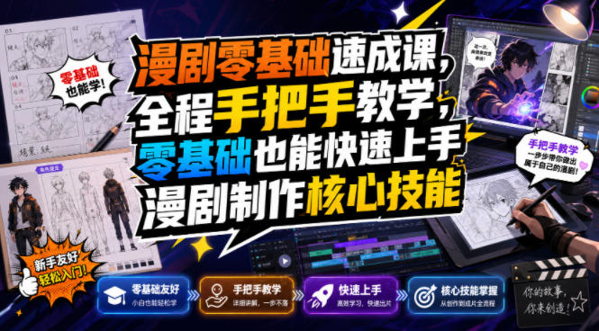 漫剧零基础速成课,全程手把手教学,零基础也能快速上手漫剧制作核心技能-资源之家