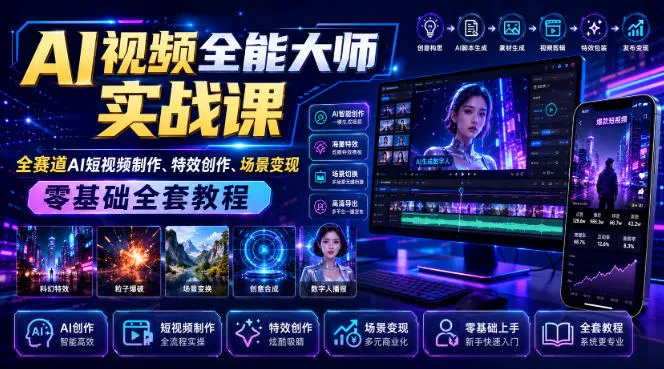 AI视频全能大师实战课｜全赛道AI短视频制作、特效创作、场景变现零基础全套教程-资源之家