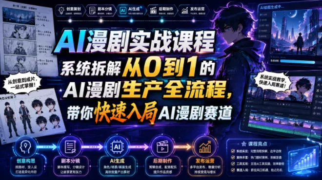 AI漫剧实战课程,系统拆解从0到1的AI漫剧生产全流程,带你快速入局AI漫剧赛道-资源之家