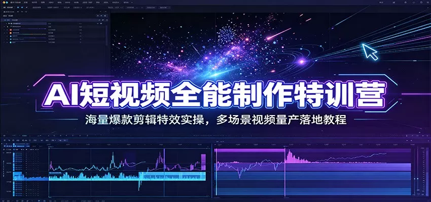 AI短视频全能制作特训营：海量爆款剪辑特效实操，多场景视频量产落地教程-资源之家