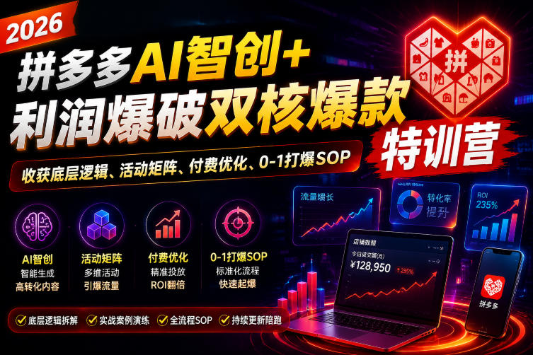 2026拼多多AI智创+利润爆破双核爆款特训营，收获底层逻辑、活动矩阵、付费优化、0-1打爆SOP（更新0810）-资源之家