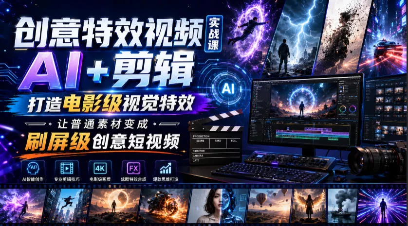 创意特效视频实战课,AI+剪辑打造电影级视觉特效,让普通素材变成刷屏级创意短视频-资源之家