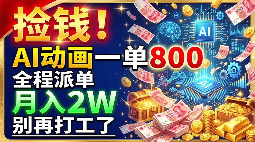 捡钱！AI动画一单800，全程派单，月入2W，别再打工了-资源之家