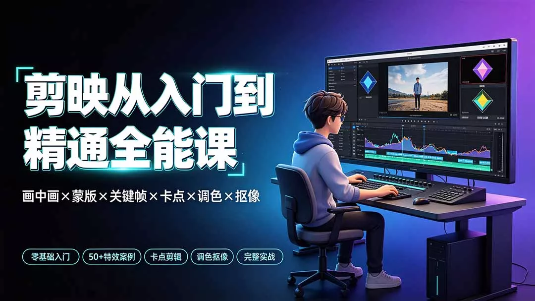 剪映从入门到精通全能课:画中画×蒙版×关键帧×卡点×调色×抠像,一站式掌握剪辑核心技能-资源之家