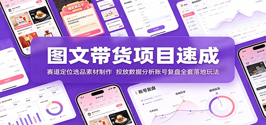 图文带货项目速成:赛道定位选品素材制作,投放数据分析账号复盘全套落地玩法-资源之家