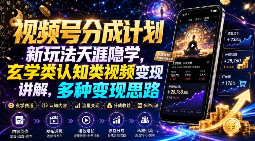 视频号分成计划新玩法天涯隐学,玄学类认知类视频变现讲解,多种变现思路-资源之家