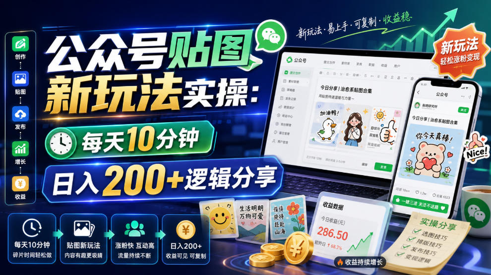 公众号贴图新玩法实操，每天10分钟，日入200+逻辑分享-资源之家