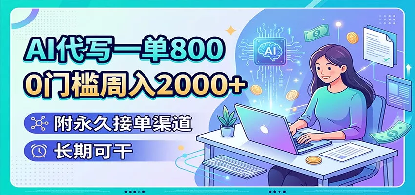 AI代写一单800,0门槛周入2000+,附永久接单渠道,长期可干-资源之家