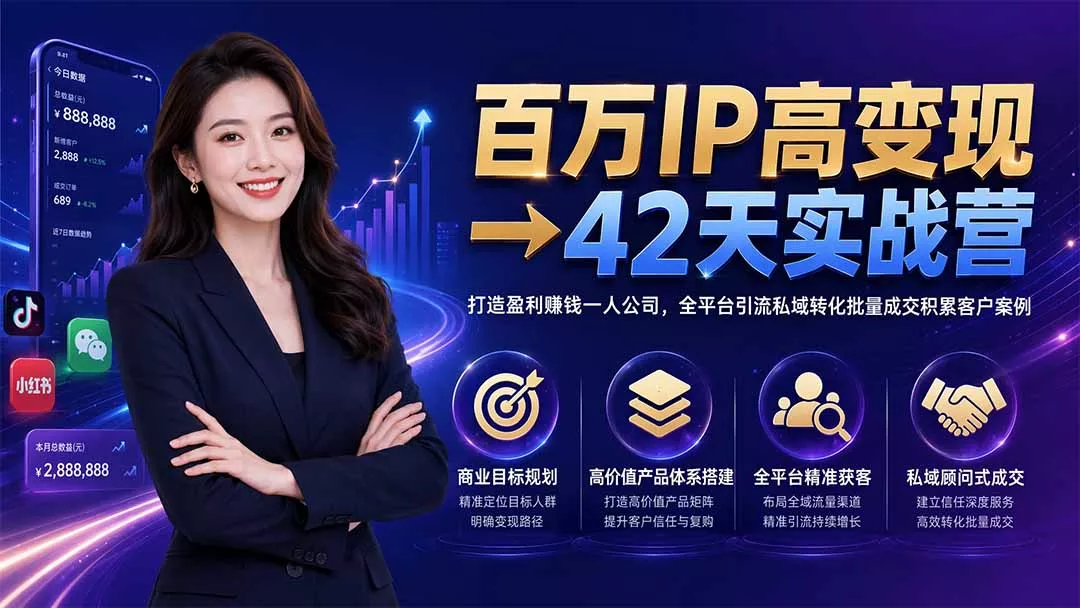 百万IP高变现→42天实战营｜打造盈利赚钱一人公司，全平台引流私域转化批量成交积累客户案例-资源之家