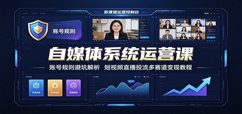 自媒体系统运营课：账号规则避坑解析，短视频直播投流多赛道变现教程-资源之家
