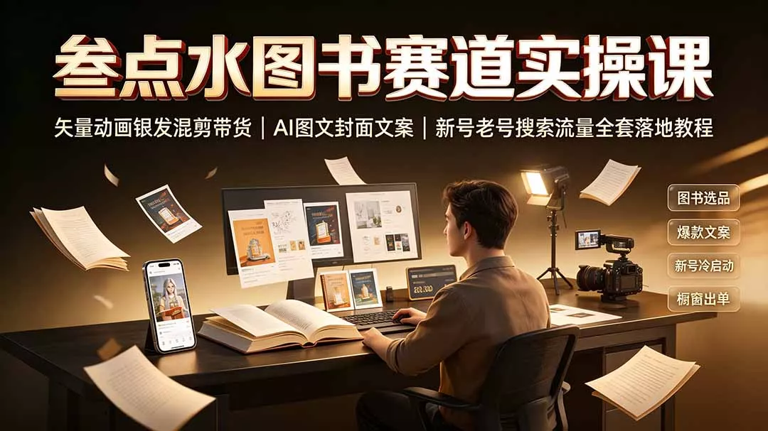 叁点水图书赛道实操课｜矢量动画银发混剪带货，AI图文封面文案，新号老号搜索流量全套落地教程-资源之家