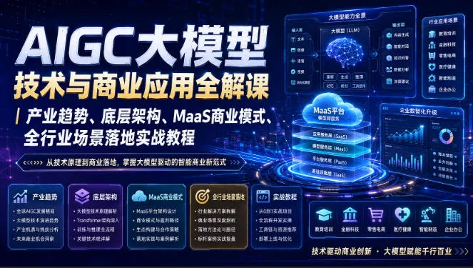 AIGC大模型技术与商业应用全解课｜产业趋势、底层架构、MaaS商业模式、全行业场景落地实战教程-资源之家