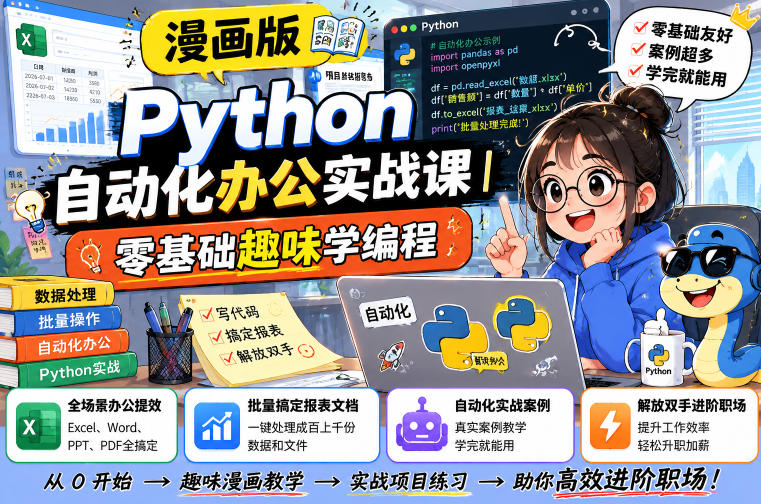 漫画版Python自动化办公实战课|零基础趣味学编程,全场景办公提效、批量搞定报表文档、解放双手进阶职场-资源之家