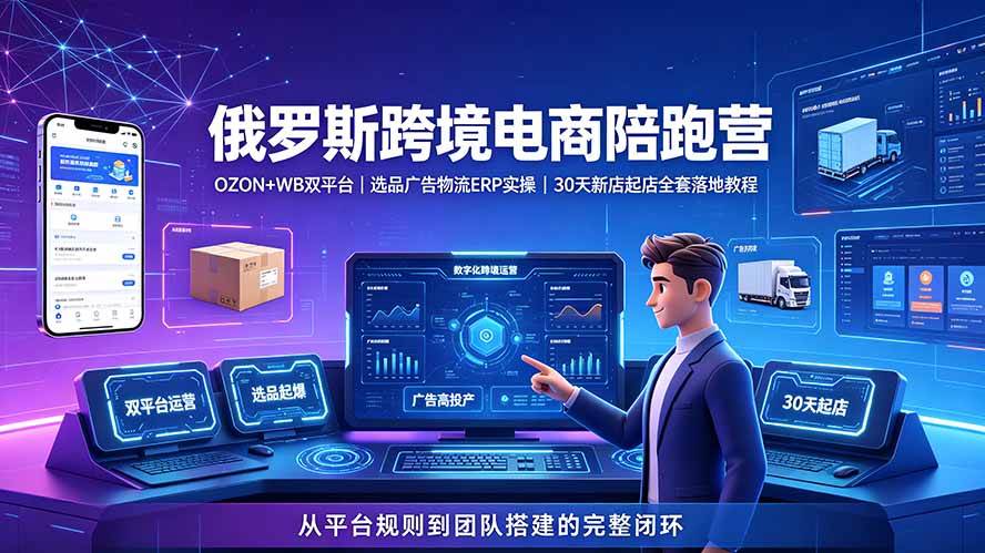 (19371期)2026俄罗斯跨境电商陪跑营:OZON+WB双平台|选品广告物流ERP实操|30天新店起店全套落地教程-资源之家