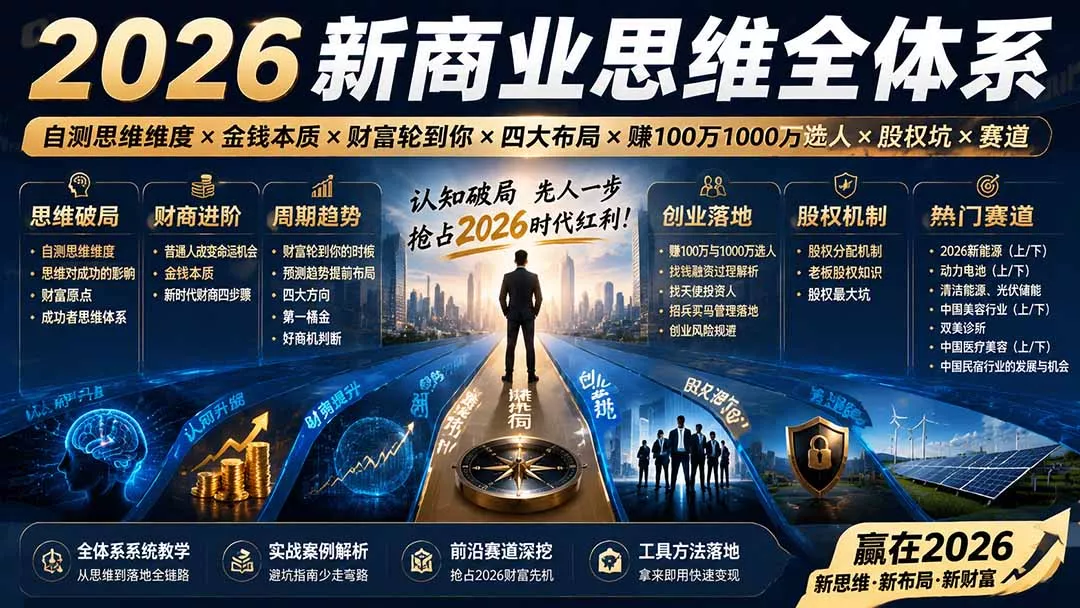 2026新商业思维全体系：自测思维维度×金钱本质×财富轮到你×四大布局×赚100万1000万选人×股权坑×赛道-资源之家