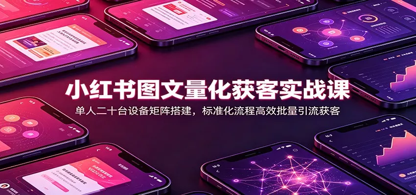 小红书图文量化获客实战课：单人二十台设备矩阵搭建，标准化流程高效批量引流获客-资源之家