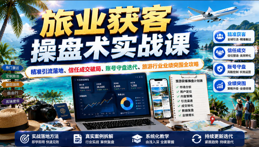 旅业获客操盘术实战课｜精准引流落地、信任成交破局、账号守盘迭代、旅游行业业绩突围全攻略-资源之家