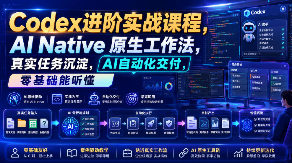 Codex进阶实战课｜AI Native原生工作法，22节真实任务落地，从配置到AI自动化交付全链路教程-资源之家