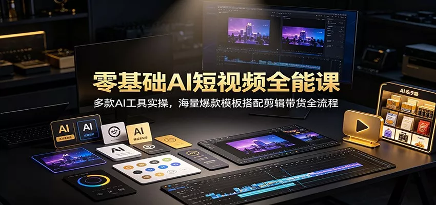 零基础AI短视频全能课：多款AI工具实操，海量爆款模板搭配剪辑带货全流程-资源之家