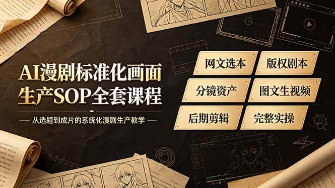 （19806期）AI漫剧标准化画面生产SOP全套课程-更新，网文选本版权剧本分镜资产全覆盖，图文生视频后期剪辑完整实操教学-资源之家