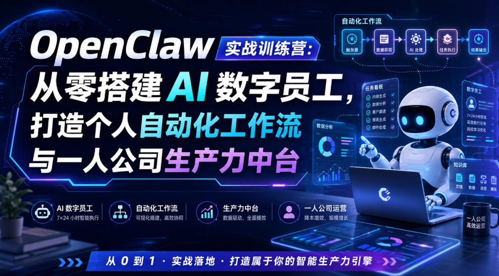 OpenClaw实战训练营:从零搭建AI数字员工,打造个人自动化工作流与一人公司生产力中台-资源之家