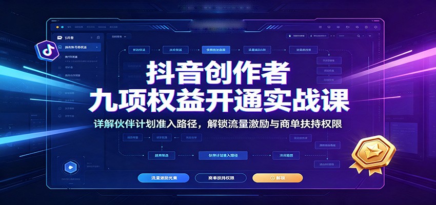 抖音创作者九项权益开通实战课：详解伙伴计划准入路径，解锁流量激励与商单扶持权限-资源之家