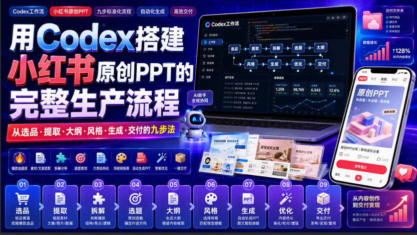 用Codex搭建小红书原创PPT的完整生产流程，从选品·提取·大纲·风格·生成·交付的九步法-资源之家