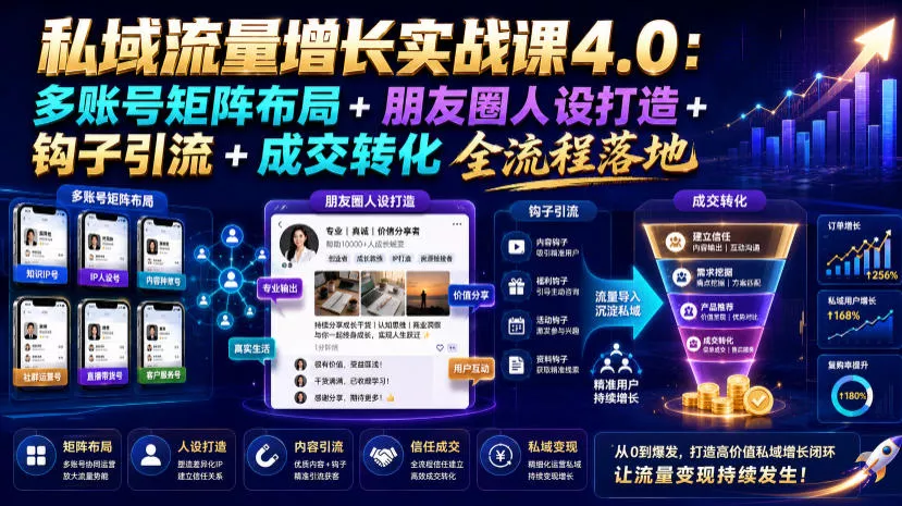 私域流量增长实战课4.0:多账号矩阵布局+朋友圈人设打造+钩子引流+成交转化全流程落地-资源之家