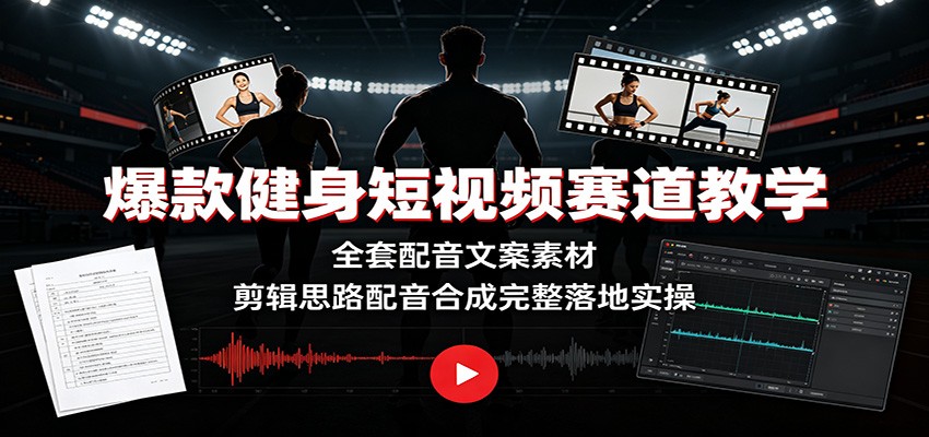 爆款健身短视频赛道教学:全套配音文案素材,剪辑思路配音合成完整落地实操-资源之家