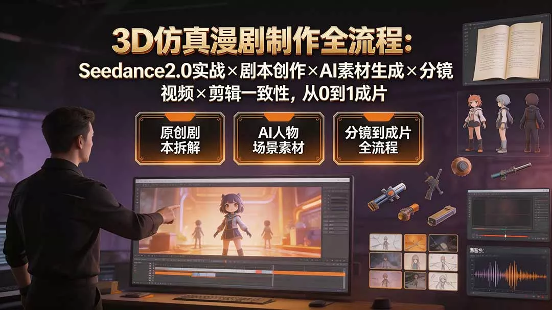 3D仿真漫剧制作全流程:Seedance2.0实战×剧本创作×AI素材生成×分镜视频×剪辑一致性,从0到1成片-资源之家