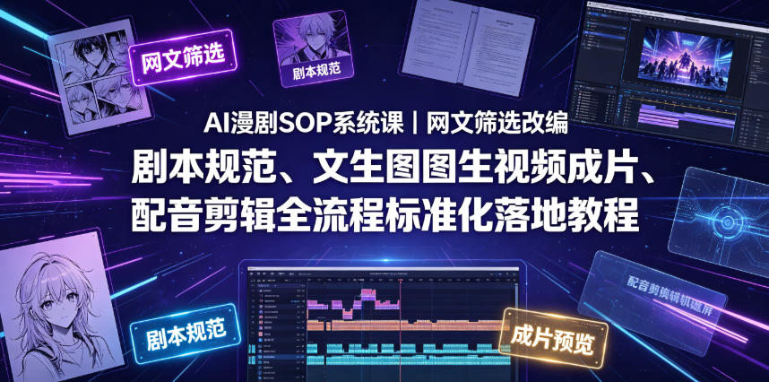 AI漫剧SOP系统课｜网文筛选改编、剧本规范、文生图图生视频成片、配音剪辑全流程标准化落地教程（更新0810）-资源之家