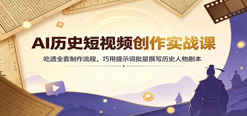 AI历史短视频创作实战课：吃透全套制作流程，巧用提示词批量撰写历史人物剧本-资源之家